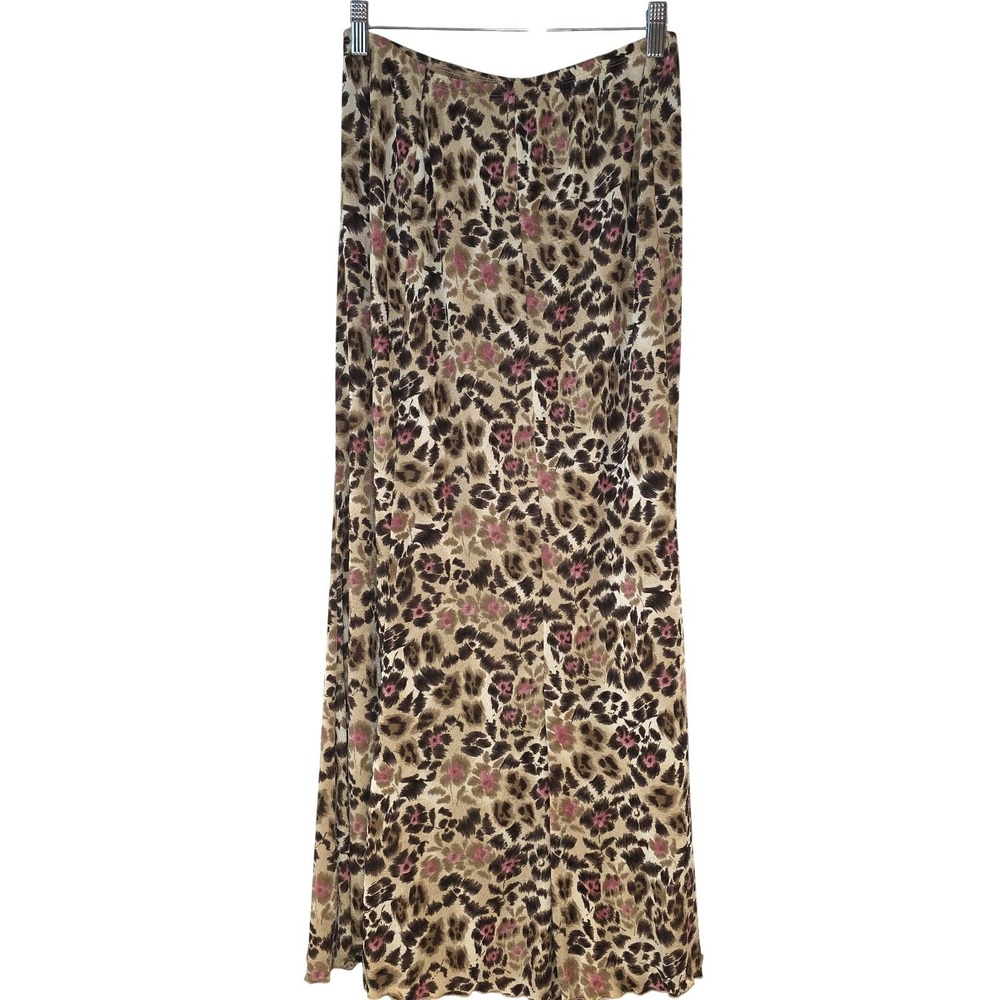 Vintage Y2K Greatness Flared Maxi‎ Flower And Cheetah Print Skirt Elastic Waist
